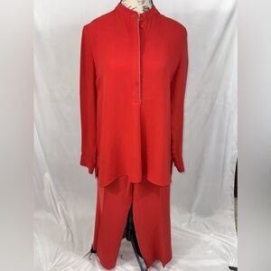 EUC: LAFAYETTE 148 Red-Orange Long Sleeve Silk Blouse (v)